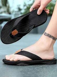 Chanclas para hombres talla grande, sandalias de playa casuales, pantuflas de verano antideslizantes - Negro - Ver 2