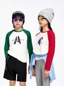 Annil Áo thun dệt kim cổ tròn dài tay cho bé trai và bé gái mùa xuân và mùa thu thể thao thường ngày đa năng - Đỏ - Xem 3