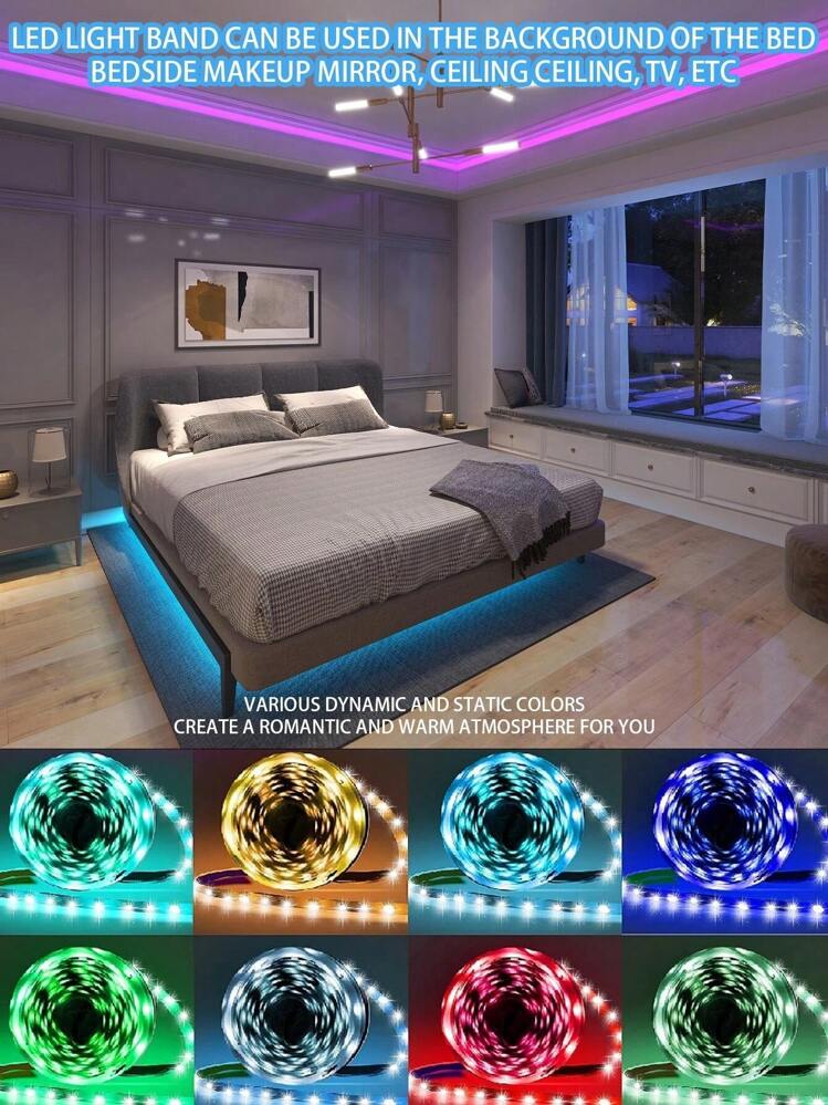 1 Rollo de Tira de Luces LED RGB 5050 para TV inteligente - Flexible, Adhesiva, Cambia de Color, Regulable, Impermeable - Perfecta para Fondo de TV, Sala de Juegos, Navidad, Fiesta del Día de San Valentín y Iluminación Ambiental - RGB - Añade 6