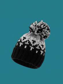 1 件女士彩色毛球针织帽，时尚耳暖帽，秋冬季圣诞节保暖头饰