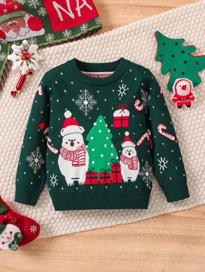 Suéter de punto con estampado navideño de dibujos animados para niño, para otoño e invierno