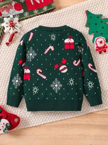 Áo len đan họa tiết Giáng sinh hoạt hình cho bé trai, mùa thu và đông - màu xanh lá - Xem 2