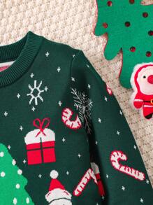 Áo len đan họa tiết Giáng sinh hoạt hình cho bé trai, mùa thu và đông - màu xanh lá - Xem 4