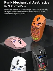 2.4G/BT/有线三模半透明外壳水冷RGB照明，500mAh可充电电池，Type-C，朋克机械美学设计，轻巧机身，5 DPI可调兼容Windows / IOS / Android平台，适用于笔记本电脑和台式机 - 多色 - 查看 3
