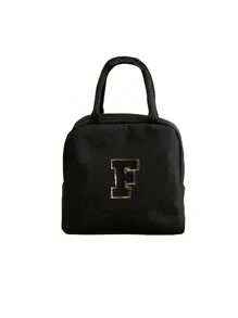 1个保温午餐包，手提袋，午餐盒，冰袋，野餐食品手提袋，刺绣字母图案午餐盒，帆布轻便便携午餐收纳袋，学校办公室野餐午餐手提袋（黑色），午餐盒午餐包，女士教师露营返校保冷包，教室便当厨房保温午餐包，女士旅行午餐盒包，女士学习用品配件 - 黑色 - 查看 30