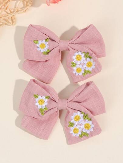 2 قطعة مشبك شعر مطرز باللون الوردي على شكل فراشة , مشبك شعر من قماش التمساح كاكسسوار شعر للبنات هدية