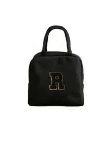 1个保温午餐包，手提袋，午餐盒，冰袋，野餐食品手提袋，刺绣字母图案午餐盒，帆布轻便便携午餐收纳袋，学校办公室野餐午餐手提袋（黑色），午餐盒午餐包，女士教师露营返校保冷包，教室便当厨房保温午餐包，女士旅行午餐盒包，女士学习用品配件 - 黑色 - 查看 11