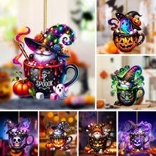 1 Ornamento festivo de fiesta, cartel de pared para el hogar y jardín, llavero colgante para mochila, Casa de dulces, Chocolate caliente, Fantasma