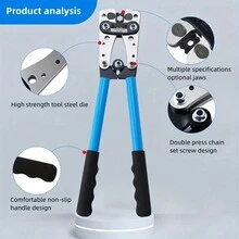 1入組HX-50B銅管端子壓接工具，多功能大尺寸快速省力手動電氣壓接鉗，具備各種6-50mm² / AWG10-0規格，長柄省力鉗適用於電池纜線端部壓接，電路安裝，通訊，運輸，維護和修理，造船和航空制造等行業，也被稱為壓接鉗，鉗子，電氣工具，液壓鉗，壓接工具 - 藍色 - 查看 3