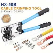 1入組HX-50B銅管端子壓接工具，多功能大尺寸快速省力手動電氣壓接鉗，具備各種6-50mm² / AWG10-0規格，長柄省力鉗適用於電池纜線端部壓接，電路安裝，通訊，運輸，維護和修理，造船和航空制造等行業，也被稱為壓接鉗，鉗子，電氣工具，液壓鉗，壓接工具 - 藍色 - 查看 4