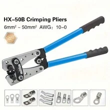 1入組HX-50B銅管端子壓接工具，多功能大尺寸快速省力手動電氣壓接鉗，具備各種6-50mm² / AWG10-0規格，長柄省力鉗適用於電池纜線端部壓接，電路安裝，通訊，運輸，維護和修理，造船和航空制造等行業，也被稱為壓接鉗，鉗子，電氣工具，液壓鉗，壓接工具 - 藍色 - 查看 6