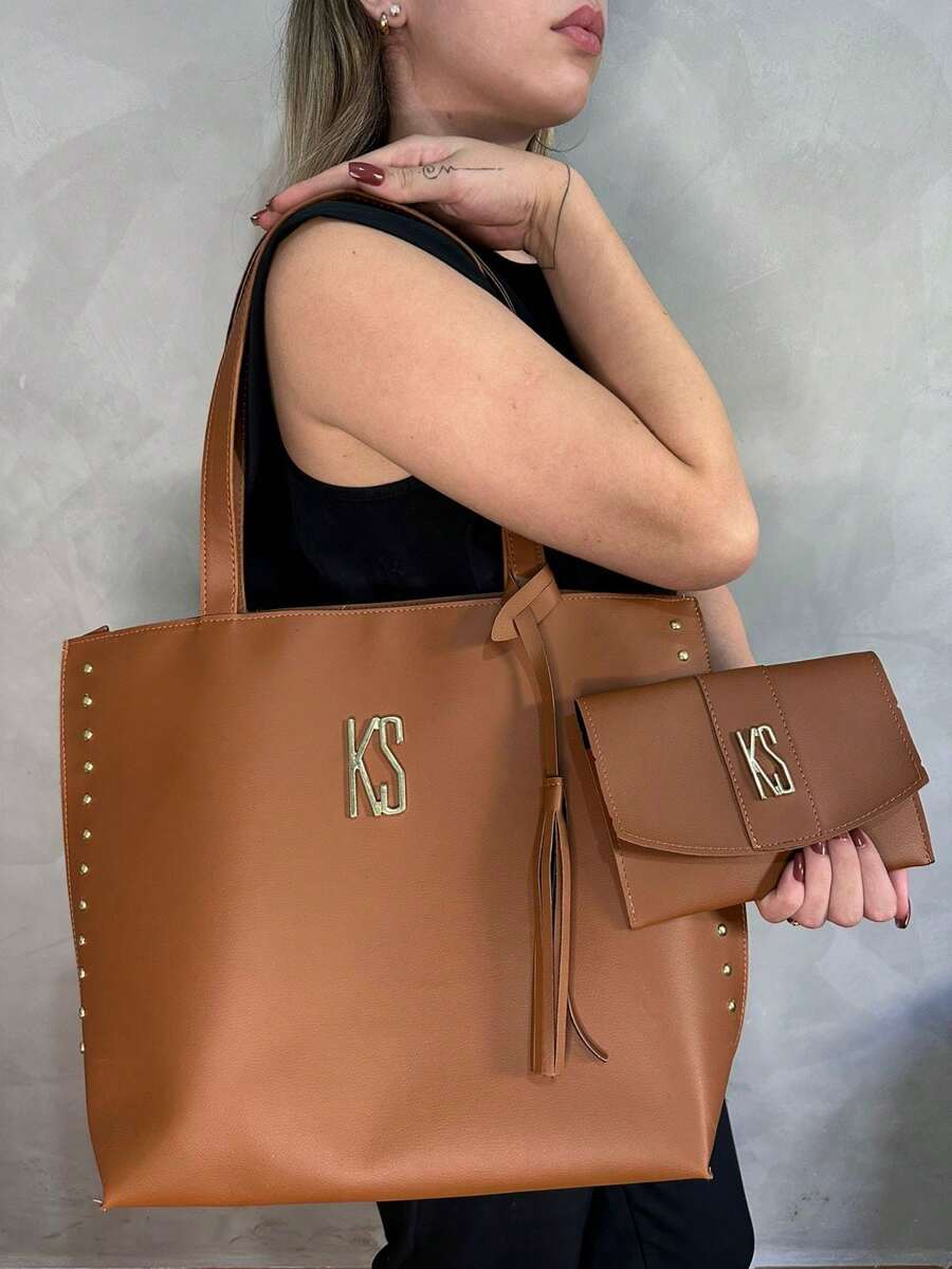 KS Karla Samenho cosmetics and accessories Women's Duo Bag With Toiletry Bag Large Shoulder Bag Spacious Tote Bag - 駝色 - 查看 1