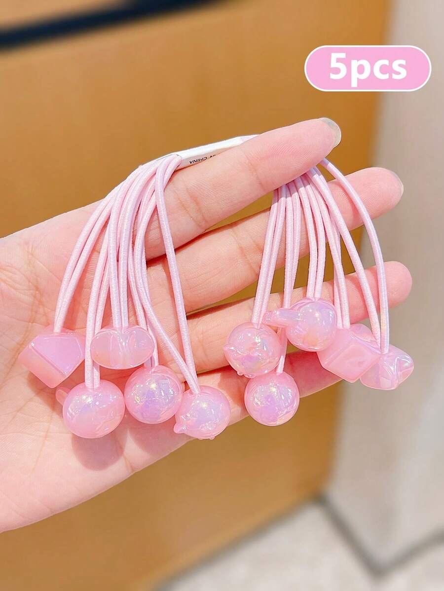 5/10 件套韩式弹力发带，儿童双头发饰发圈 - 粉色 - 查看 1