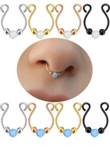 AVYRING 1pc Opal Faux Septum Ring, No Piercing Silver Fake Septum Ring Piercing, 8mm Clip On Septum Nose Ring,Clip On Tiny Faux Nose Hoop Piercing - Multicolor - View 9