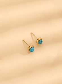 4pcs Vintage Style Elegant Round Turquoise Decor Stainless Steel Necklace, Beaded Bracelet, Pendant Necklace, Earrings 18K Gold Plated Fashion Jewelry Set, Suitable For Daily Wear - Jewelry Set - View 17