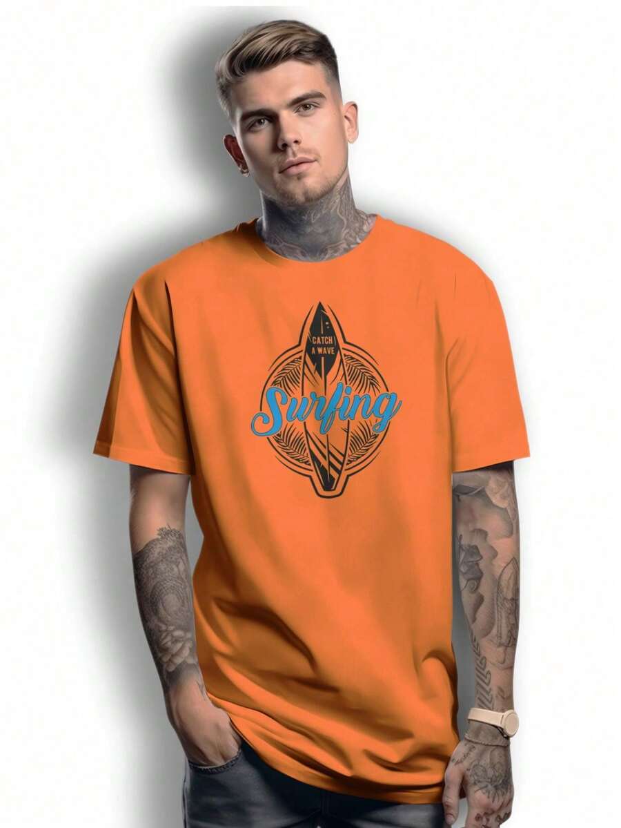 Basic Surfing Catch A Wave 100% Cotton Shirt GPJ1 - trái cam - Xem 1