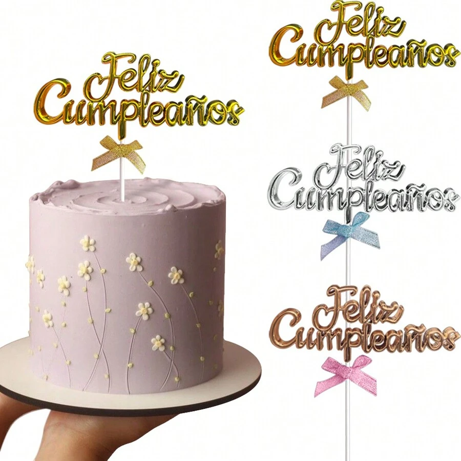 1 件/3 件金色西班牙 Feliz Cumplieanos 蛋糕装饰 适用于生日派对蛋糕装饰 - 彩色 - 查看 1