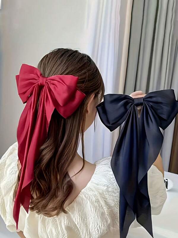 Hair Bows For Women, Large Bowknot Hair Accessories, Satin Hair Ribbon With Long Tails, Aesthetic Bow Hair Metal Clips For Daily, Parties, Traveling Silky Satin Hair Bows Big Hair Bows For Women Hair Ribbons Oversized Long Tail White Hair Bow Black Hair Bow Large Hair Ribbon Barrettes Metal Clips Bowknot Aesthetic Hair Accessories, Claw Clips, Hair Claws, Hair Slide