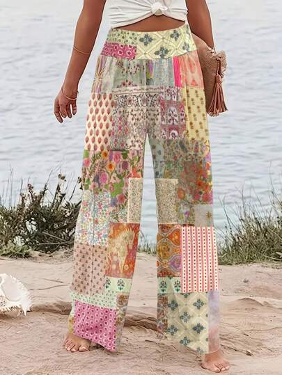 时尚休闲度假风优雅女士百搭修身外套，适合外出、居家、旅游、工作，新款秋冬女士休闲花卉拼接宽松裤