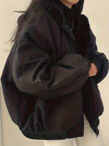 Women's Oversized Hooded Coat With Faux Fur Collar, Slimming Silhouette, Dual-Sided Pockets, Reversible, Casual Street Style, Short Jacket For Autumn/Winter