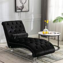 JULONGC Modern Velvet Acrylic Feet Chaise Sofa, Leisure Recliner With Lumbar Pillow Suitable For Bedroom, Living Room, Office