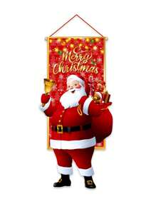 1 件圣诞主题吊旗，圣诞老人手持铃铛和礼品袋，38.5x96 厘米，适用于圣诞节门框装饰、花园旗帜装饰、客厅装饰，采用涤纶材料制成，圣诞节 - 聖誕老公公 - 查看 6