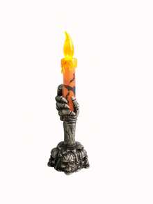 1pc Halloween Creative Personalized Decoration Candle Holder Party Venue Decoration Props Skeleton Ghost Holding Candle Light LED Electronic Jack-O-Lantern, The Battery Is Not Delivered, You Need To Bring Your Own 3 Button Batteries Halloween Decoration Room Decor Halloween Garden Decor For Gift Fairy Holiday Decor Festival Decor