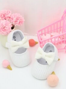 RABEISIR Giày Mary Jane nơ đáng yêu cho bé gái sơ sinh - Đế phẳng nhẹ, chống trượt và mềm mại để đi bộ trong nhà/ngoài trời quanh năm! - trắng - Xem 9