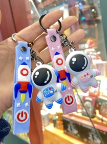 2 件装包袋装饰娃娃钥匙扣挂件礼物卡通硅胶宇航员宇航员背包配件 - 彩色 - 查看 1