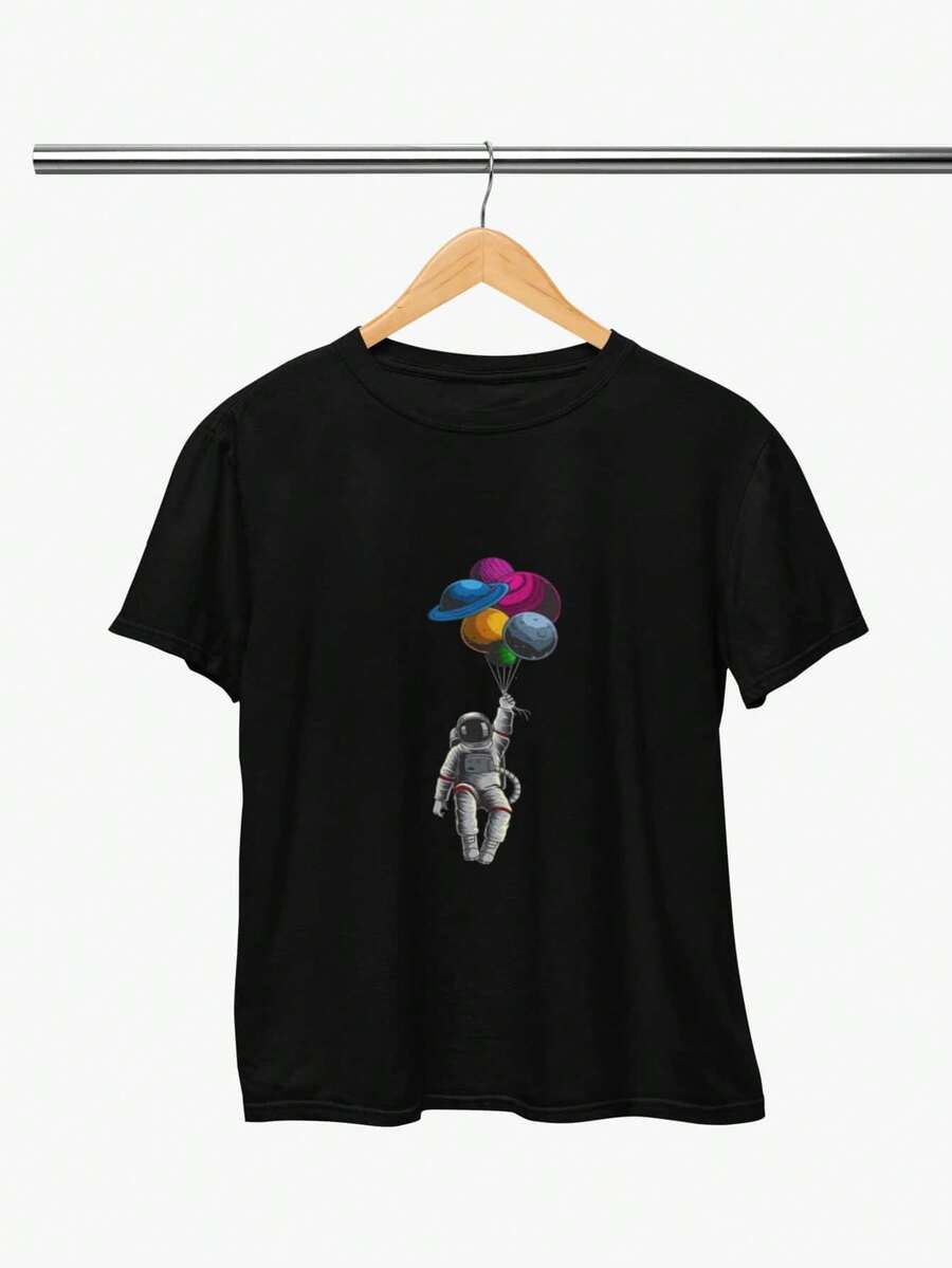 Camiseta Astronauta Balão Planeta Streetwear Camisa Premium - Preto - Visão 1