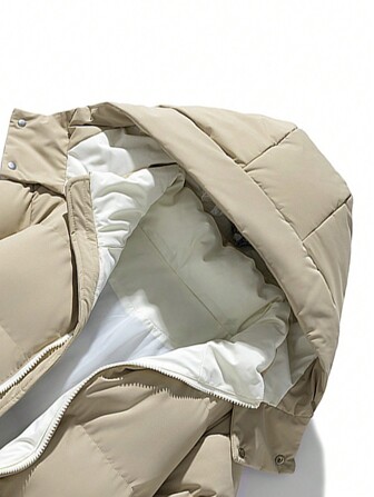 Men's Winter Letter Printed Drawstring Hooded Padded Coat, Fashionable & Warm Outerwear