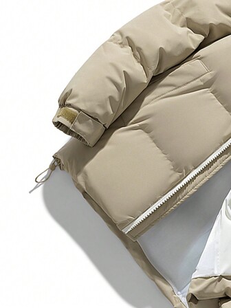 Men's Winter Letter Printed Drawstring Hooded Padded Coat, Fashionable & Warm Outerwear