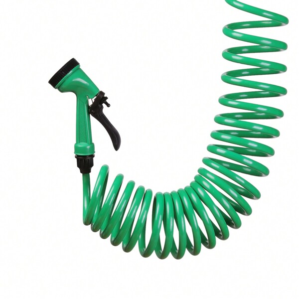 50FT Retractable Coil Hose Pipe Garden Reel With Water Spray Gun Nozzle