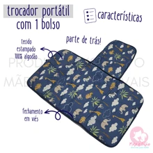 MeF Mae e Filho Portable Waterproof Baby Changing Pad With Pocket And Milky Plastic With 100% Cotton Printed Fabric - Safari Biru - View 3