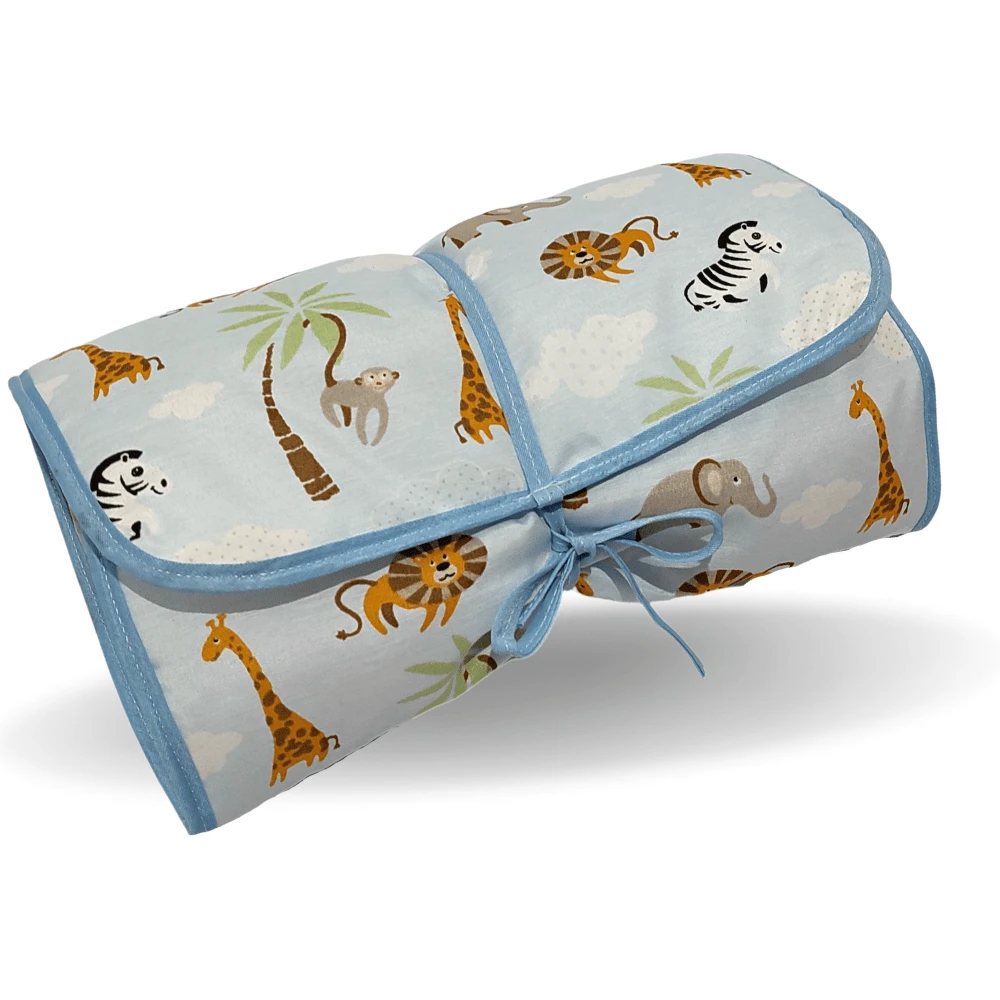 MeF Mae e Filho Portable Waterproof Baby Changing Pad With Pocket And Milky Plastic With 100% Cotton Printed Fabric - Safari Biru - View 1