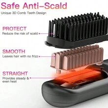 Portable Mini Wireless Hair Straightener, USB Rechargeable Straightening Brush, Negative Ion Protecting Hair, 2-In-1 Straightener & Curler - Grey - View 4