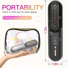 Portable Mini Wireless Hair Straightener, USB Rechargeable Straightening Brush, Negative Ion Protecting Hair, 2-In-1 Straightener & Curler - Grey - View 9