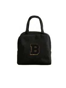 1个保温午餐包，手提袋，午餐盒，冰袋，野餐食品手提袋，刺绣字母图案午餐盒，帆布轻便便携午餐收纳袋，学校办公室野餐午餐手提袋（黑色），午餐盒午餐包，女士教师露营返校保冷包，教室便当厨房保温午餐包，女士旅行午餐盒包，女士学习用品配件 - 黑色 - 查看 21