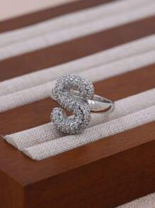 KEJIALAI 1pc New Luxury Big Exaggerated Hip-Hop Style A-Z 26 Letter Ring, Copper Micropavé CZ Plated Platinum Men Women Initial Name Letter Ring - Letter - View 31