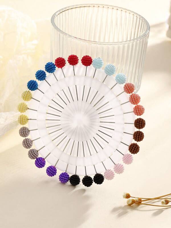 30pcs Rainbow Colored Resin Ball & Round Disc Decor, Scarf & Shawl Fixation Safety Pins