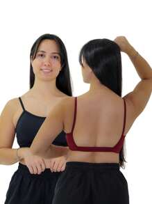 KIT 2 Women's Spaghetti Strap Top Gym Open Back Naked Gym - Redwood - View 1