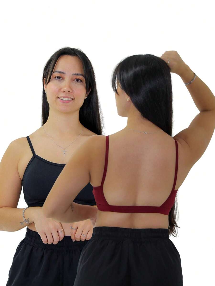 KIT 2 Women's Spaghetti Strap Top Gym Open Back Naked Gym - Redwood - View 1