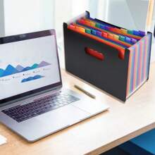 Expanding File Folder Self Standing A4 Size Desk Document Storage Expander Plastic Concertina Vertical Test Paper Organizer For Home Office(24 Pocket) - Color (13 Layers) - View 7