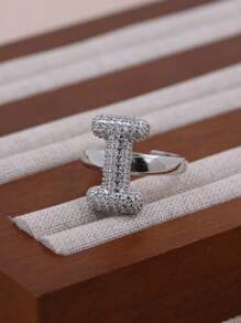 KEJIALAI 1pc New Luxury Big Exaggerated Hip-Hop Style A-Z 26 Letter Ring, Copper Micropavé CZ Plated Platinum Men Women Initial Name Letter Ring - Letter - View 19