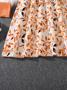 2pcs Tween Girl Floral Print Long Sleeve Cardigan And Sleeveless Dress Set, Spring/Autumn - Orange - View 6