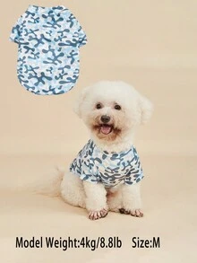 1pc Camouflage Leopard Maple Leaf Paw Print Starry Sky Pattern Pet Clothes, Breathable Dog T-Shirt - Blue - View 1