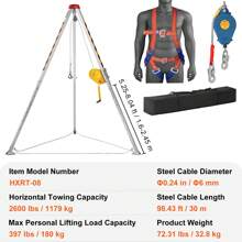 Confined Space Tripod Kit, 2600 Lbs Winch, Confined Space Tripod 8' Legs And 98' Cable, Confined Space Rescue Tripod 32.8' Fall Protection, Harness, Storage Bag For Traditional Confined Spaces
