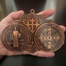 BONITTER EXTRA GROTE 5,7X4 INCH ST BENEDICT CROSS MEDAILLE VINTAGE MESSING TOON AFWERKING VOOR WAND OF BUREAU DISPLAY/MEDALLA DE SAN BENITO