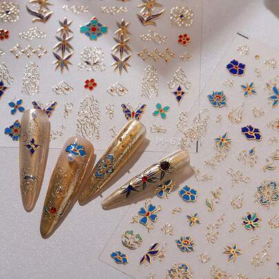 Beautizon Nailartlab 1张蝴蝶/花朵美甲贴纸，DIY奢华复古5D美甲装饰贴纸