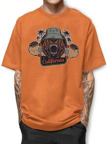 Basic Skateboard Hat Bear T-Shirt 100% Cotton Short Sleeve GPJ1 - 橘色 - 查看 1